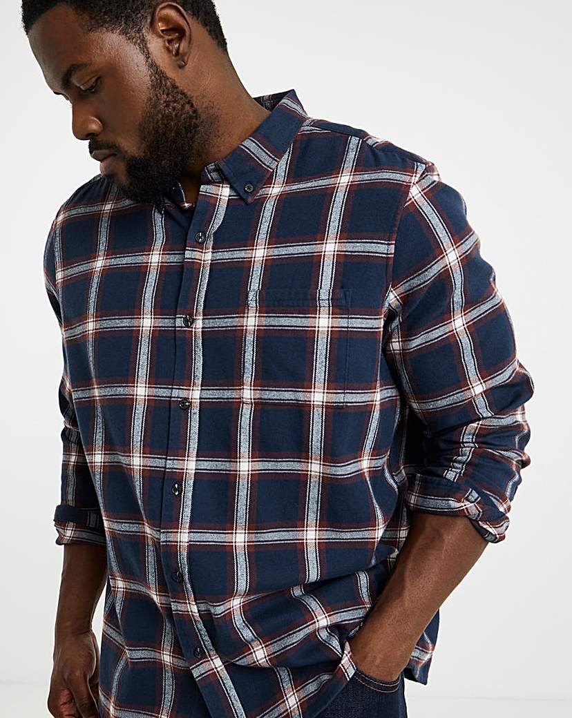 New In - Cotton Rich Flannel Check Shirt Regular