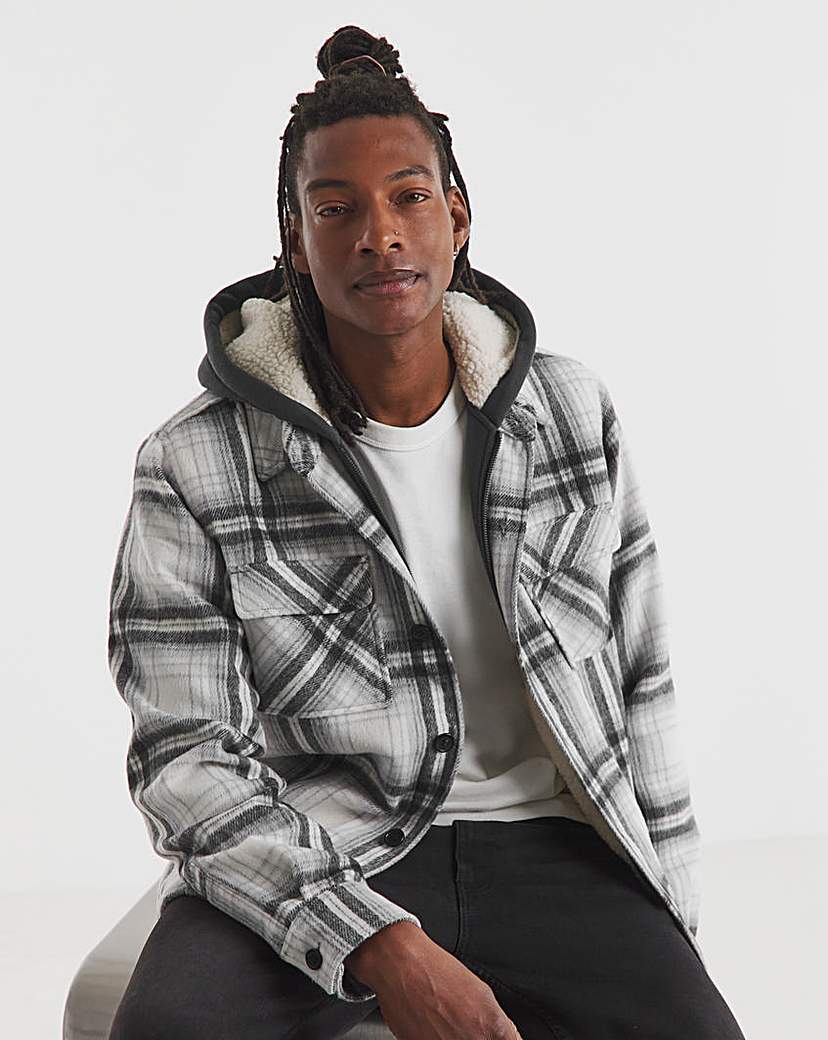 New In - Hooded Borg Lined Check Overshirt