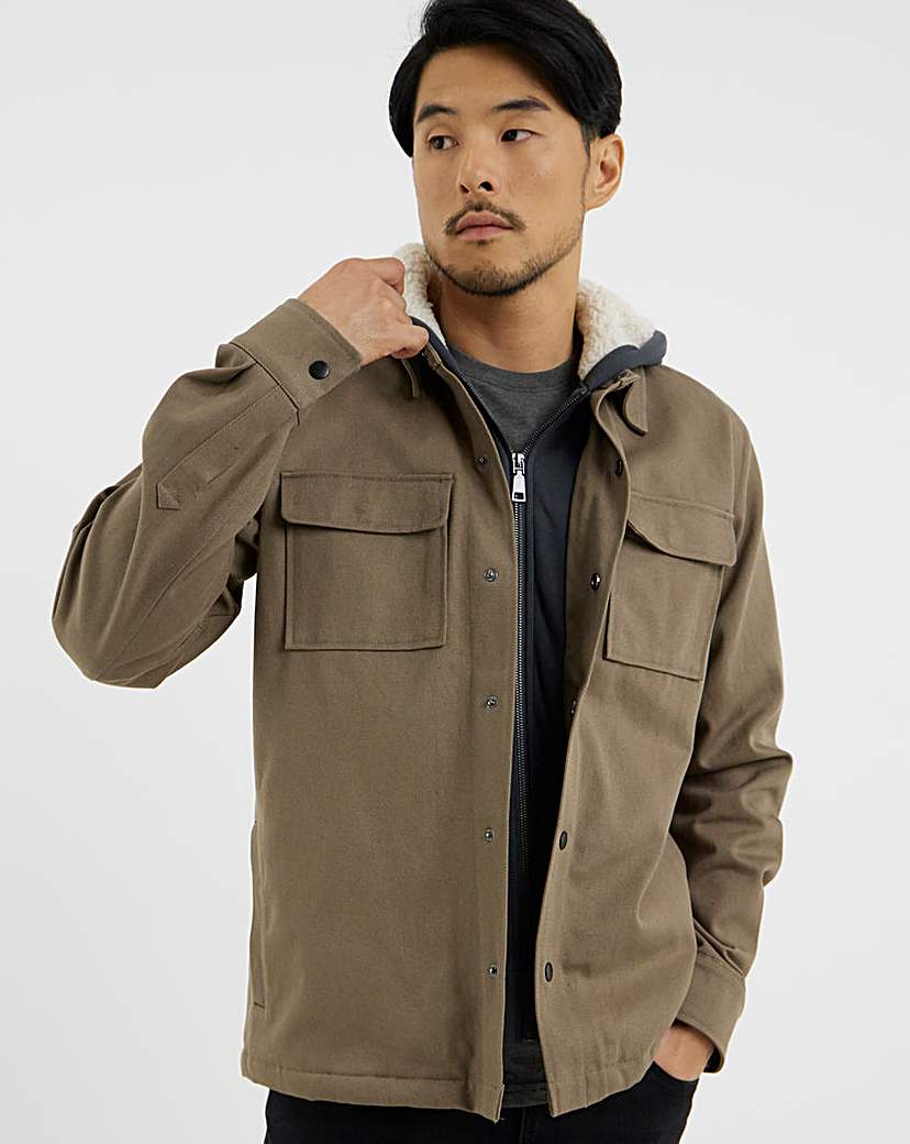 New In - Hooded Borg Lined Twill Overshirt