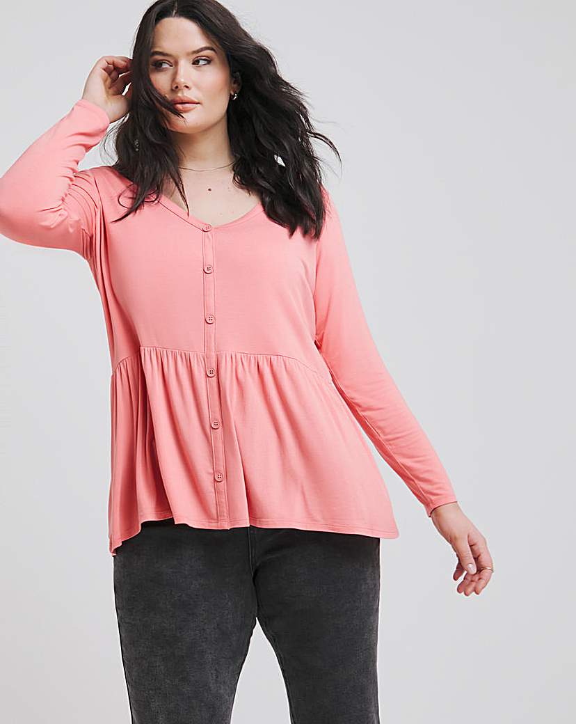 Button Front Peplum Longline Top