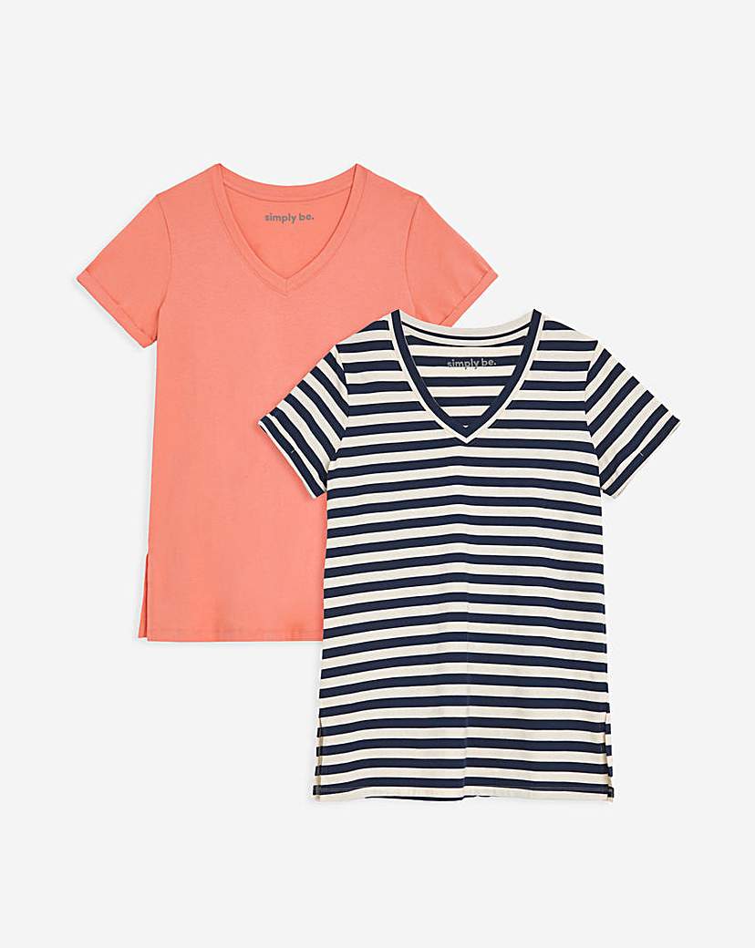 2 Pack V Neck Longline T-Shirt