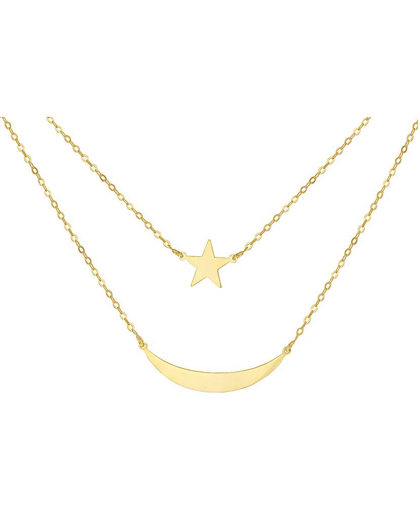 9CT Gold Star & Moon Layered Necklace