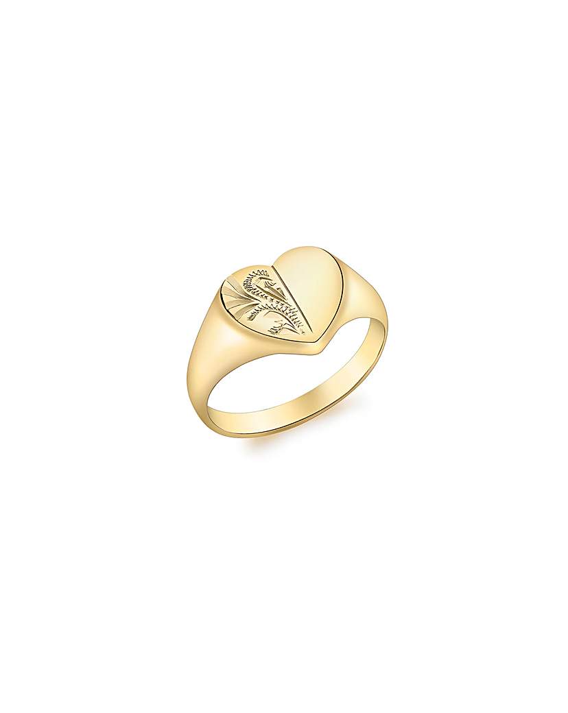 9CT Gold Half-Engraved Heart Signet Ring