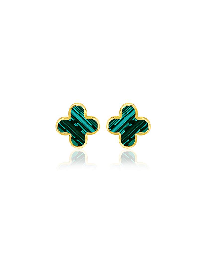 9CT Gold Malachite Petal Studs