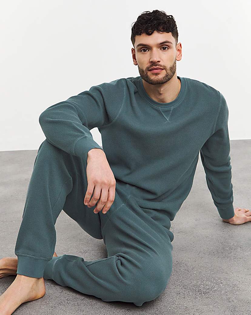 Waffle Crew Neck Sweatshirts - Blue