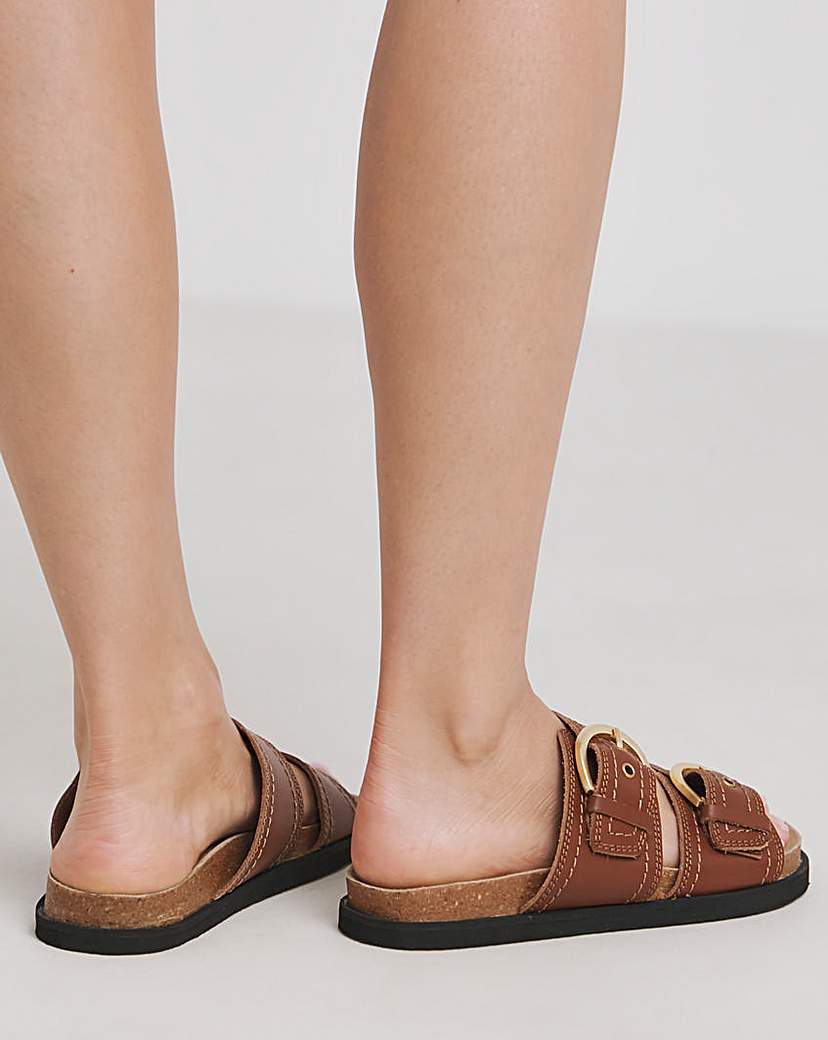 Leather Double Buckle Sandal Ex Wide