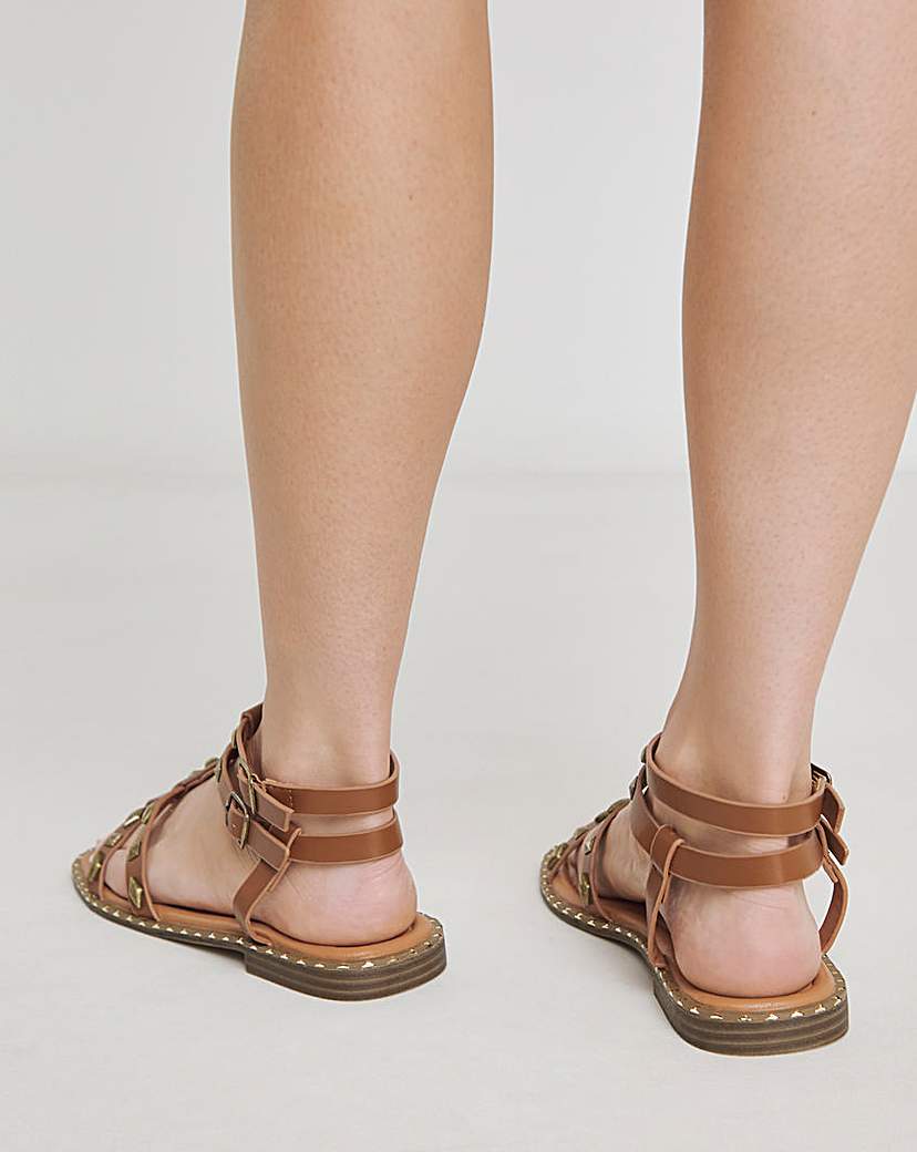 Studded Gladiator Flat Sandal Wide