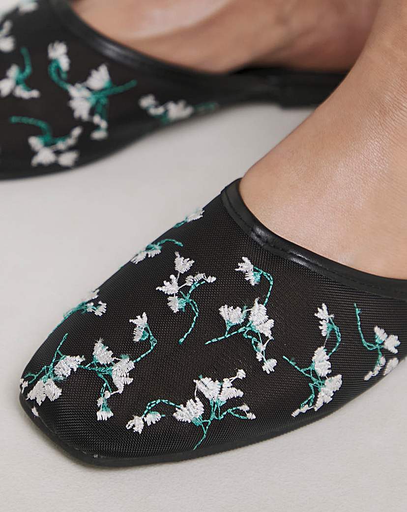Embroidered Detail Mule Wide