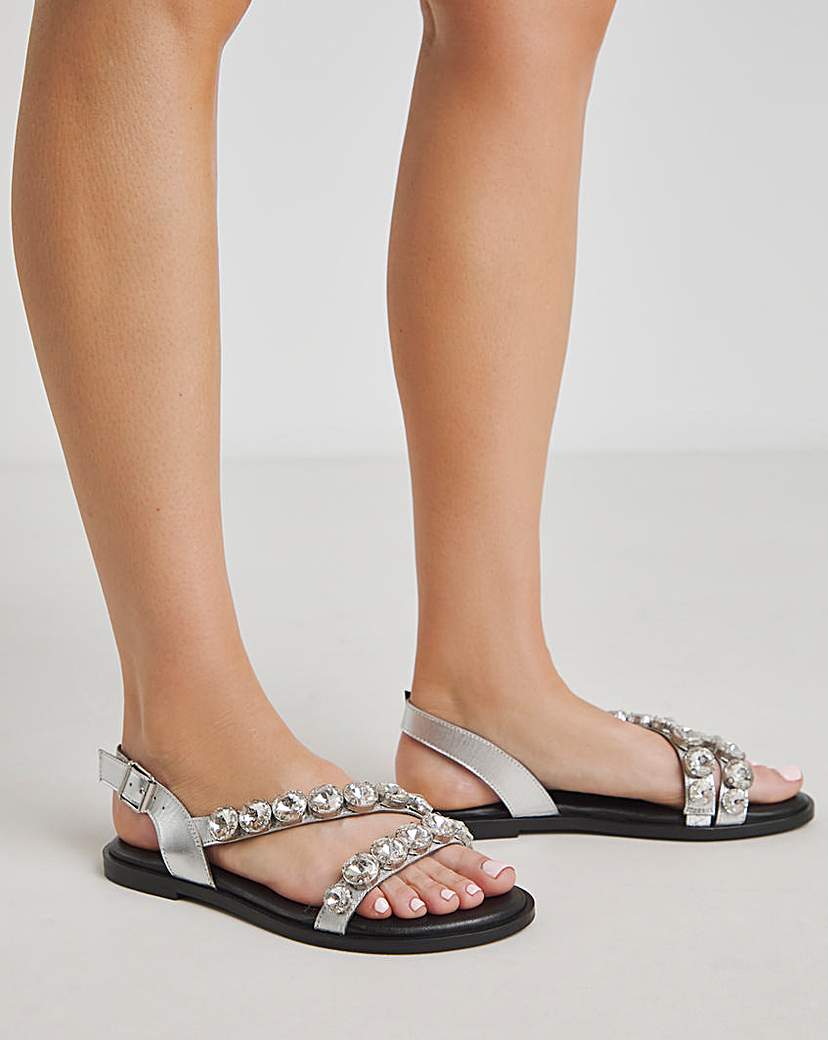 Big Jewelled Assymetric Sandal Wide
