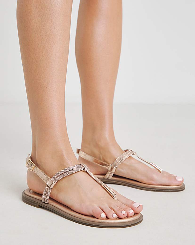Diamante Sparkly Toe Post Sandal Ex Wide