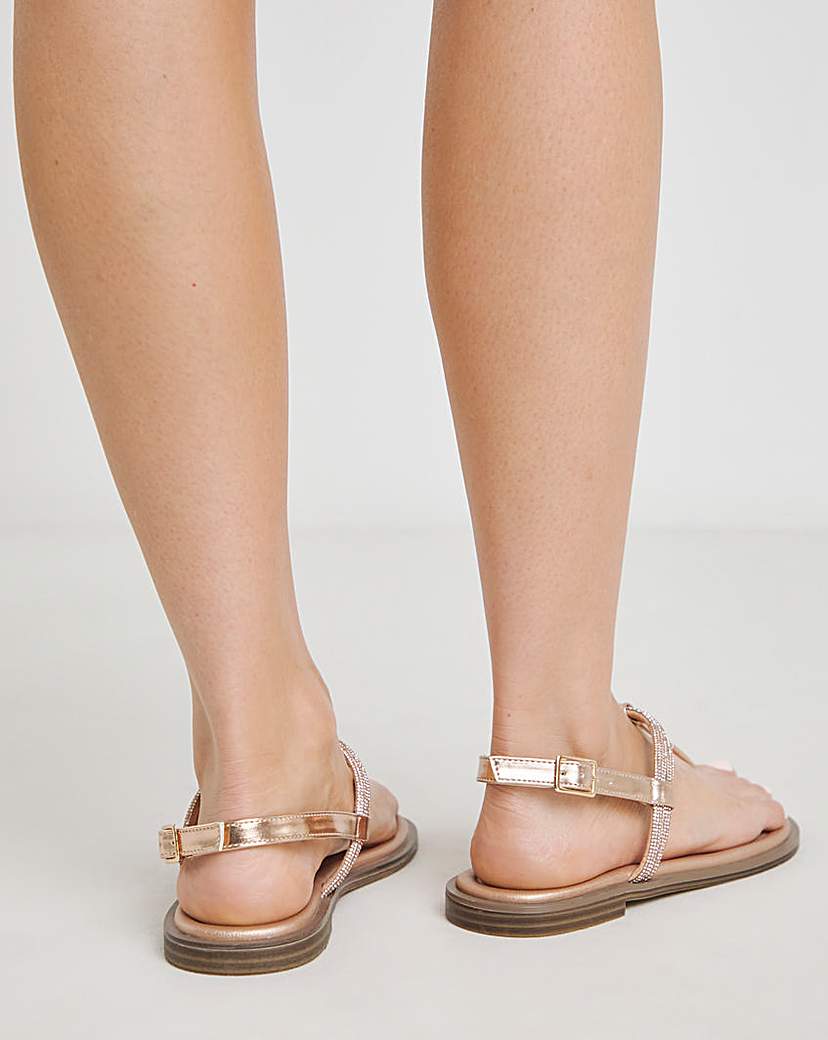 Diamante Sparkly Toe Post Sandal Ex Wide