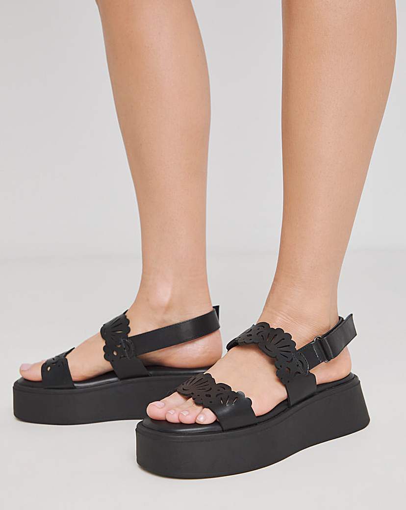 Laser Cut Strap Flatform Sandal ExWide