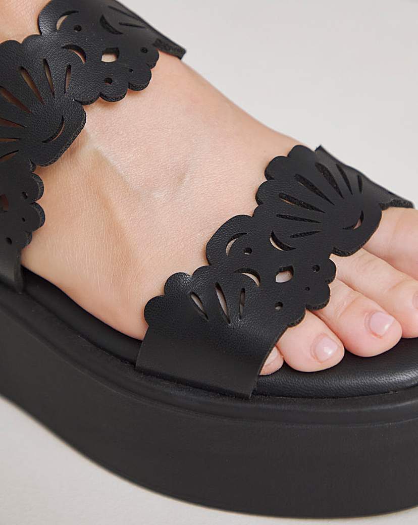 Laser Cut Strap Flatform Sandal ExWide