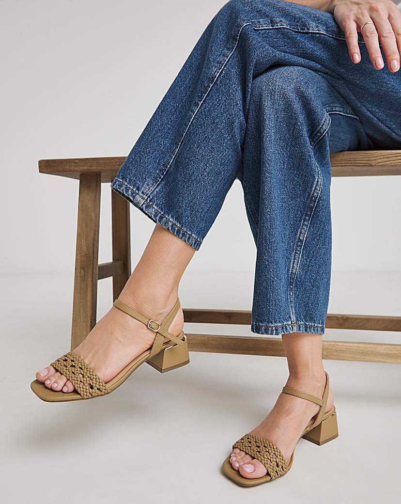 New In - Woven Low Block Heel Sandal Wide