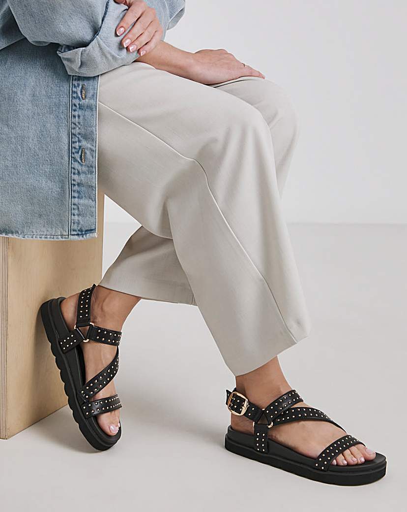 Asymmetric Footbed Studded Sandal Wide