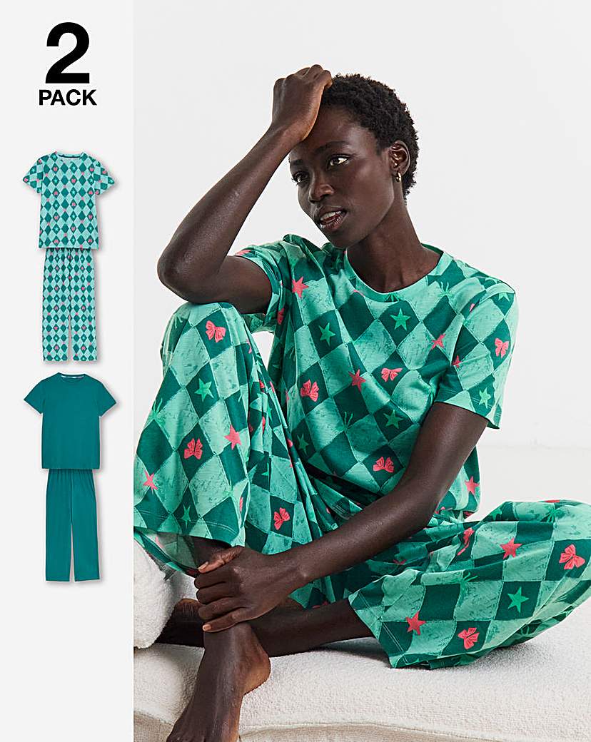 Value Bright Bow 2 Pack Pyjamas