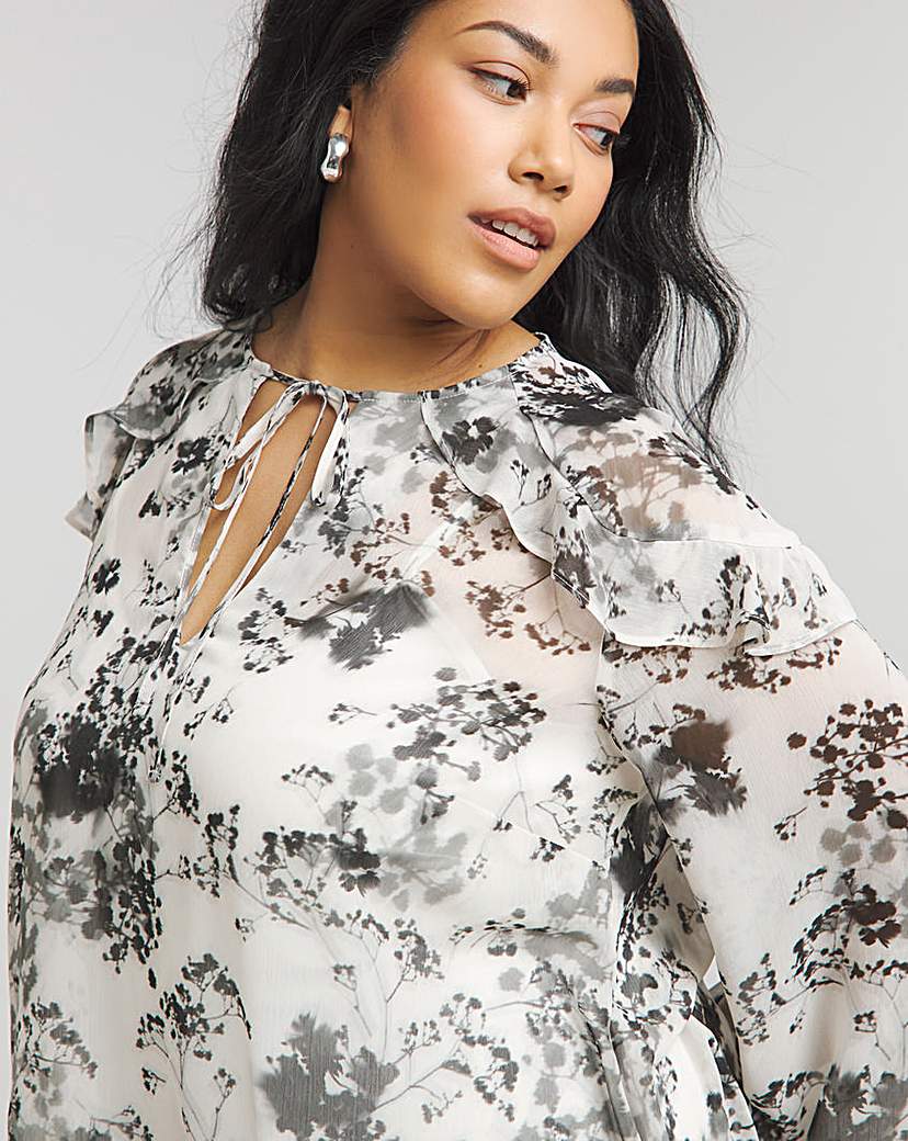 Joanna Hope Printed Ruffle Blouse