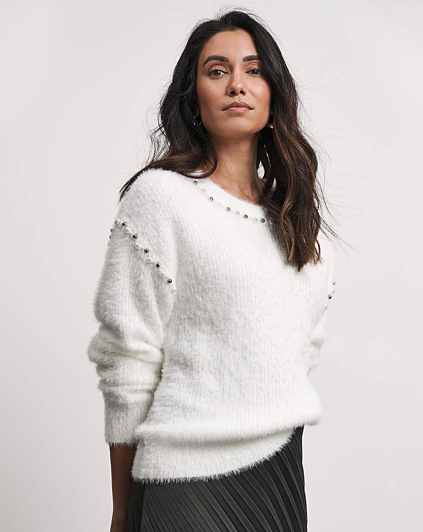 Joanna Hope Ivory Pearl Knit Trim Jumper