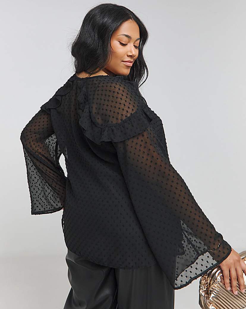 Joanna Hope Dobby Spot Ruffle Blouse