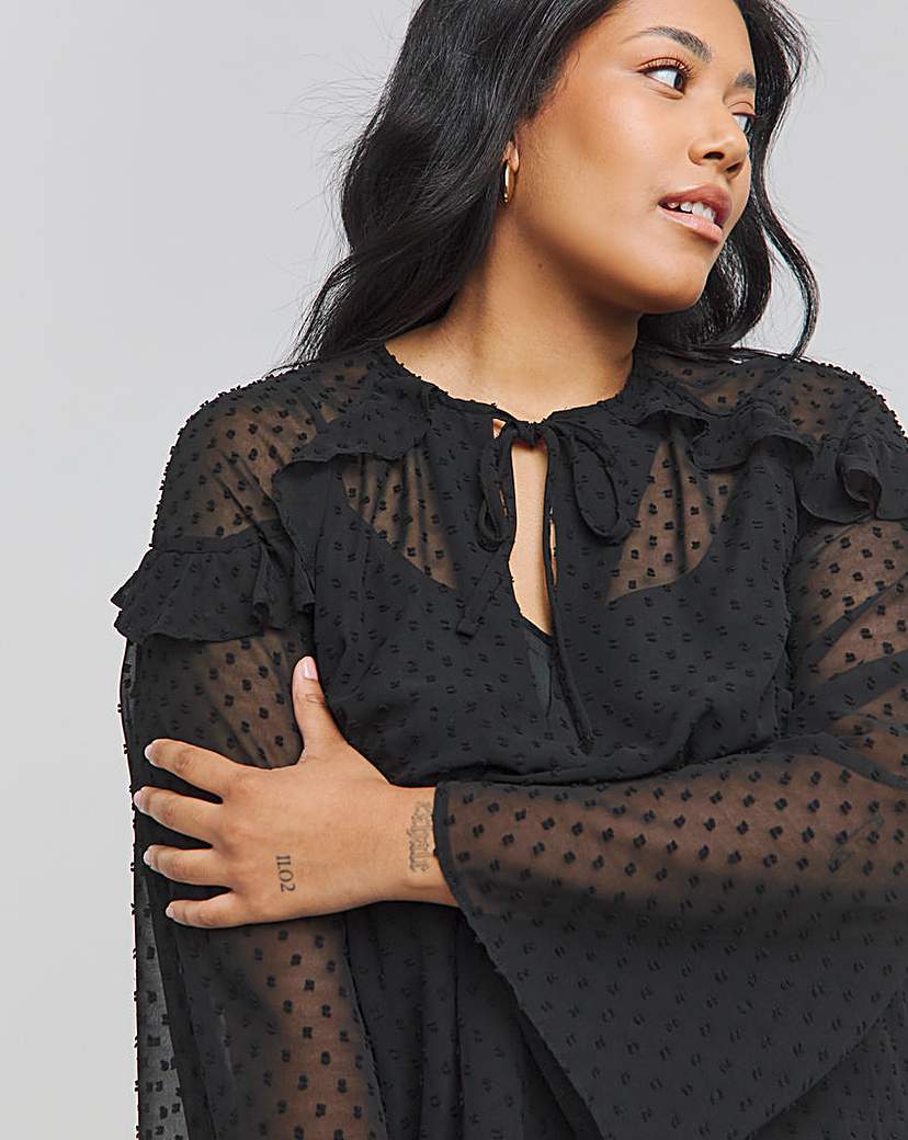 Joanna Hope Dobby Spot Ruffle Blouse