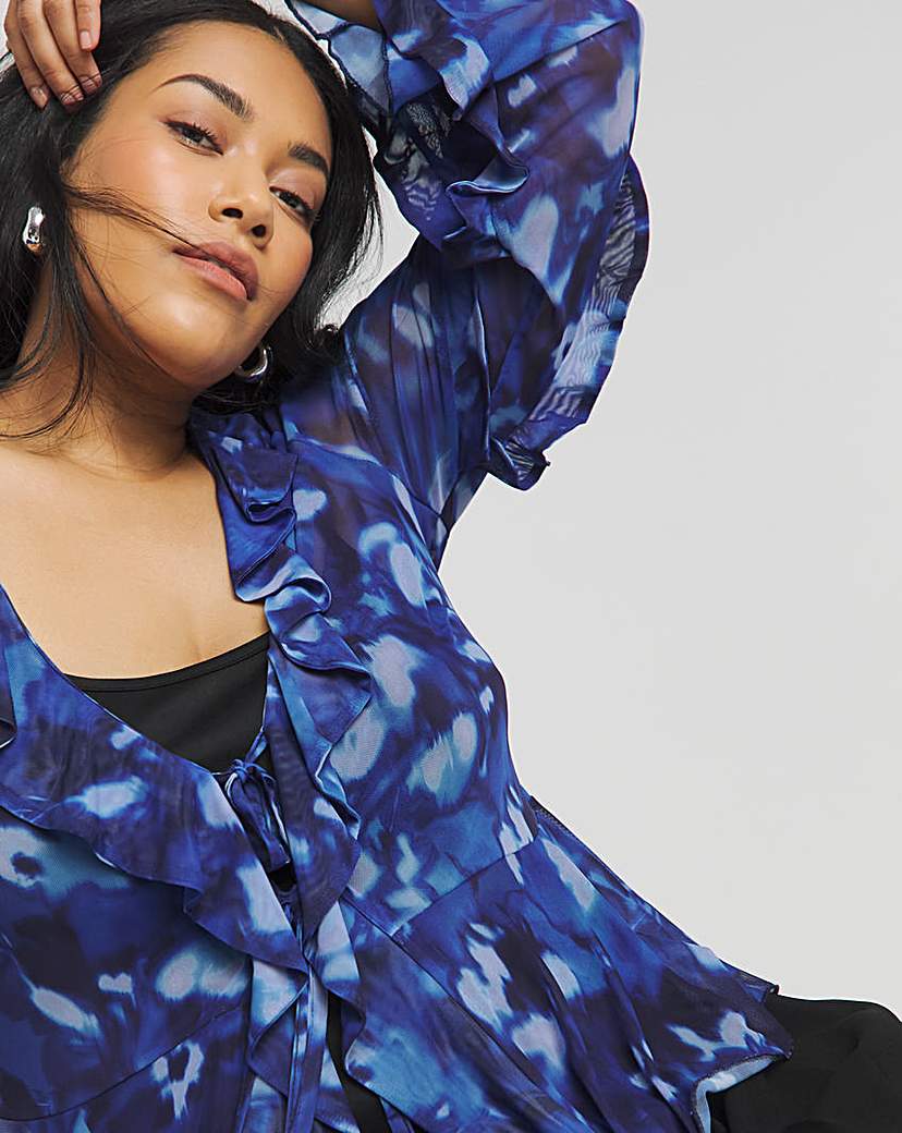 Joanna Hope Mesh Ruffle Blouse