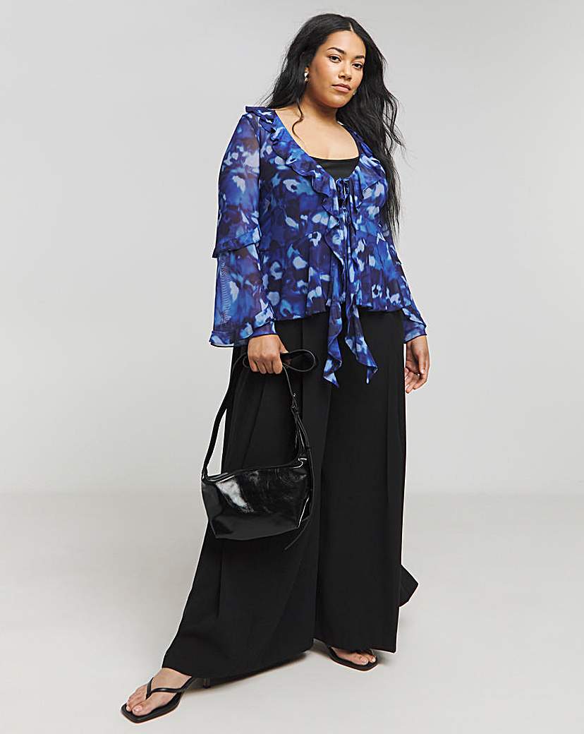 Joanna Hope Mesh Ruffle Blouse