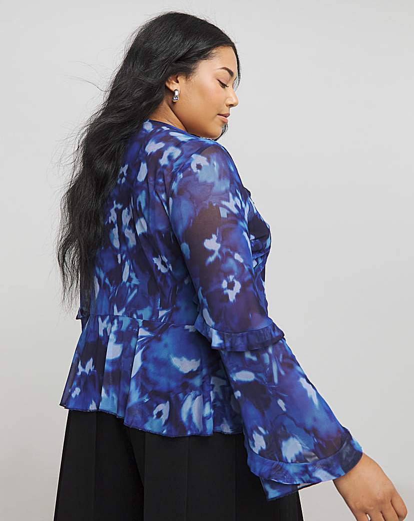 Joanna Hope Mesh Ruffle Blouse
