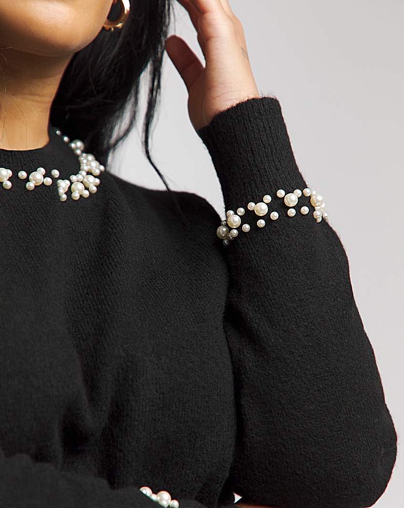 Joanna Hope Black Pearl Trim Knit Jumper