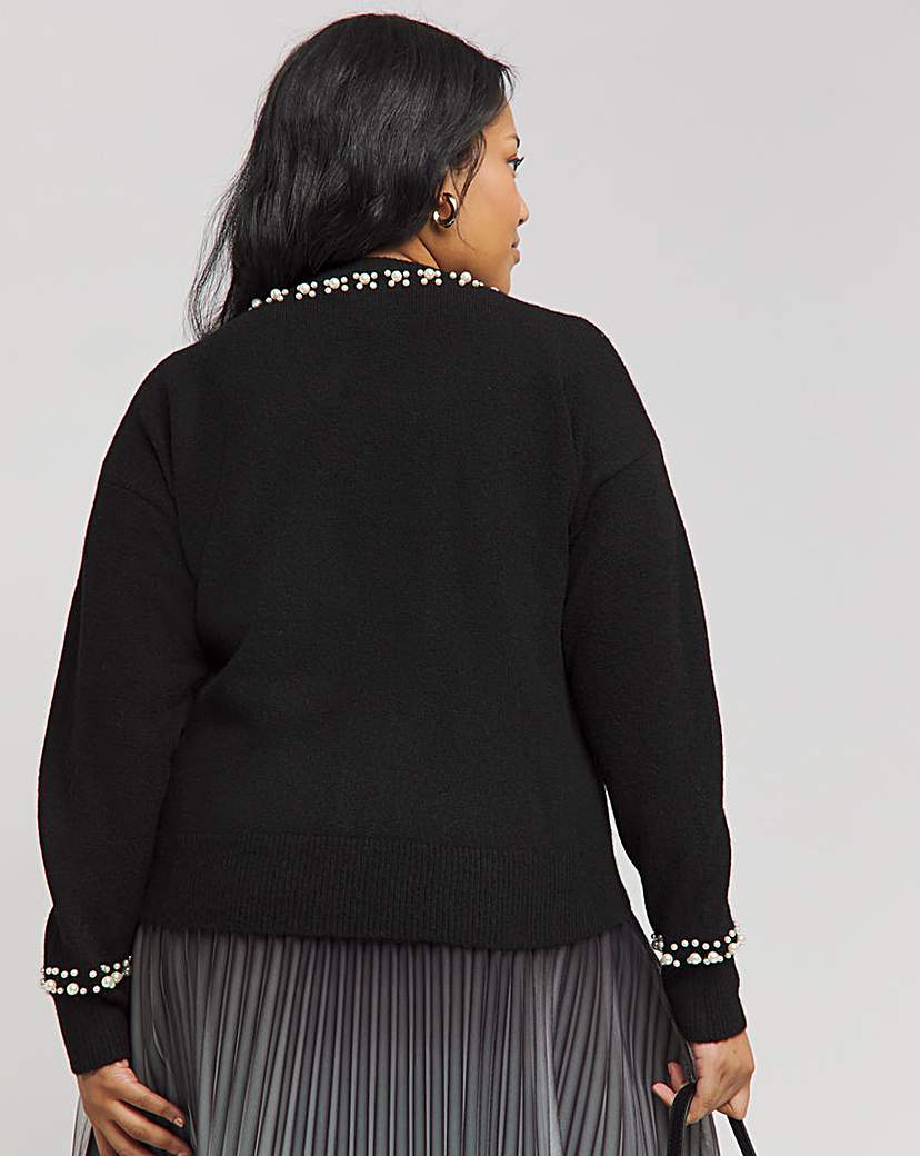Joanna Hope Black Pearl Trim Knit Jumper