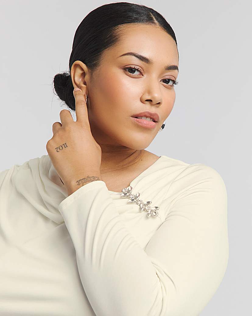 Joanna Hope Aysmmetrical Top With Brooch