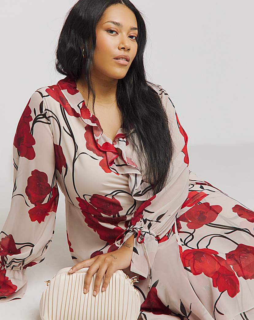 Joanna Hope Maxi Ruffle Wrap Dress