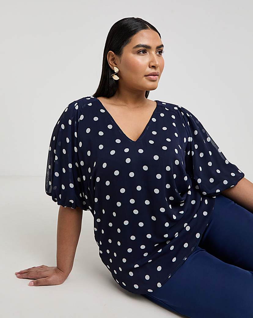 Joanna Hope Puff Sleeve Blouse - Navy Spot