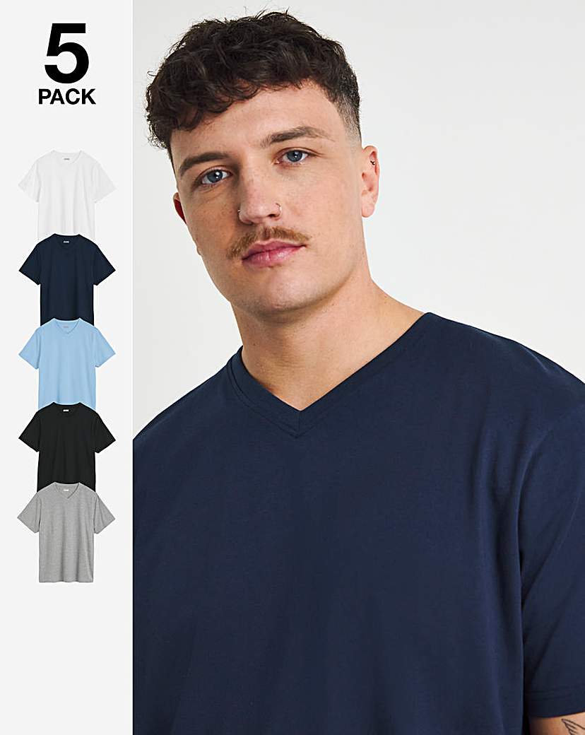 5 Pack Multi V Neck T-Shirts Long