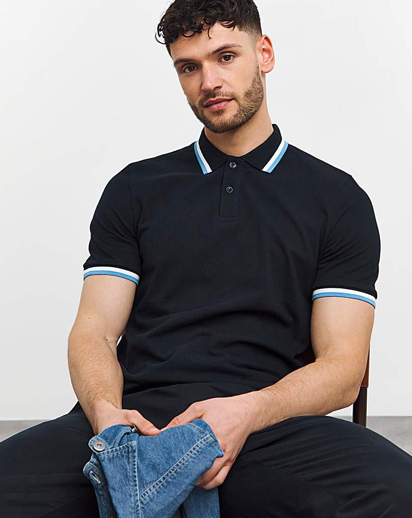 Pure Cotton Tipped Pique Polo Long