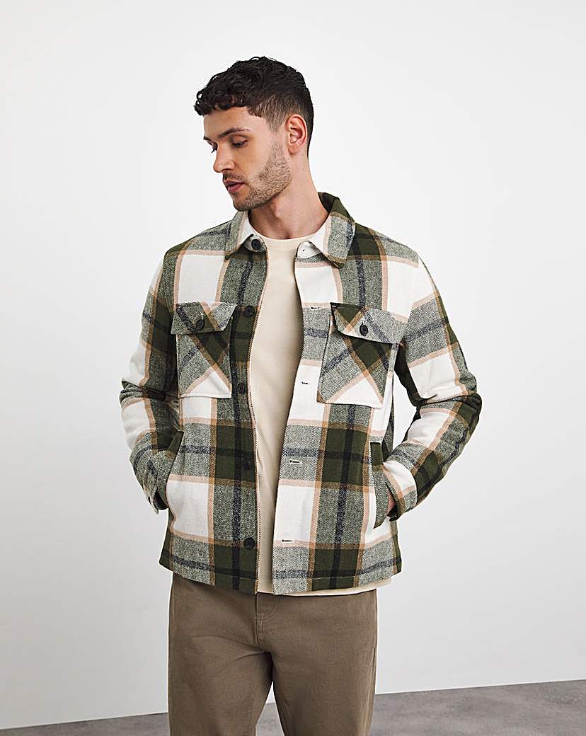 Green Check Quilted Lined Shacket