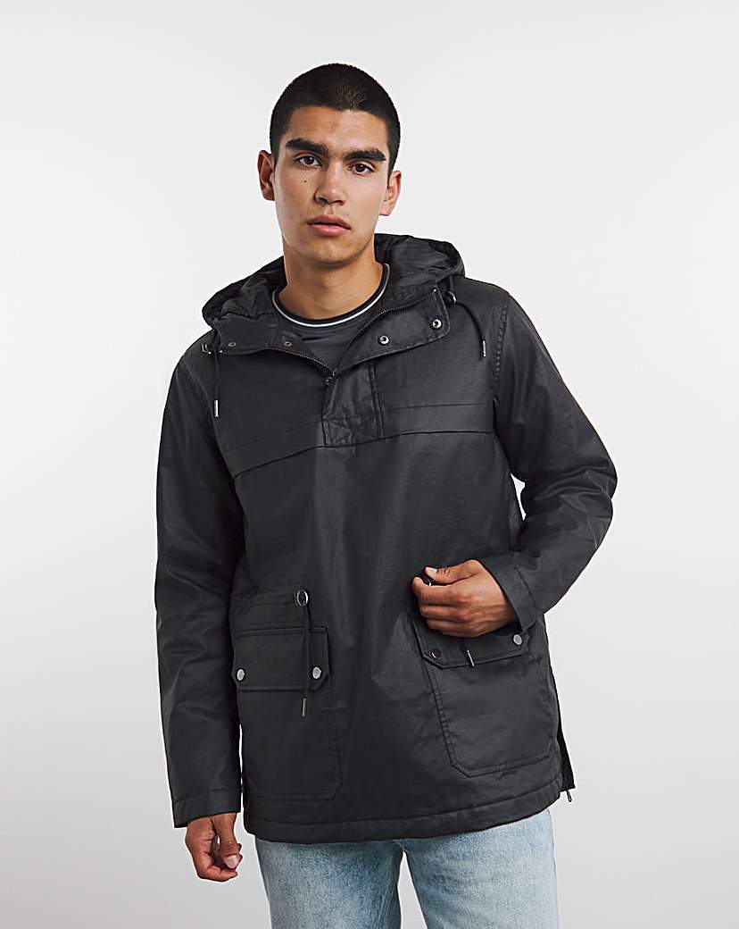 Black Cotton Wax Overhead Jacket - Black