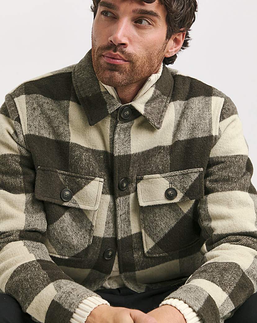 Faux Wool Check Shacket