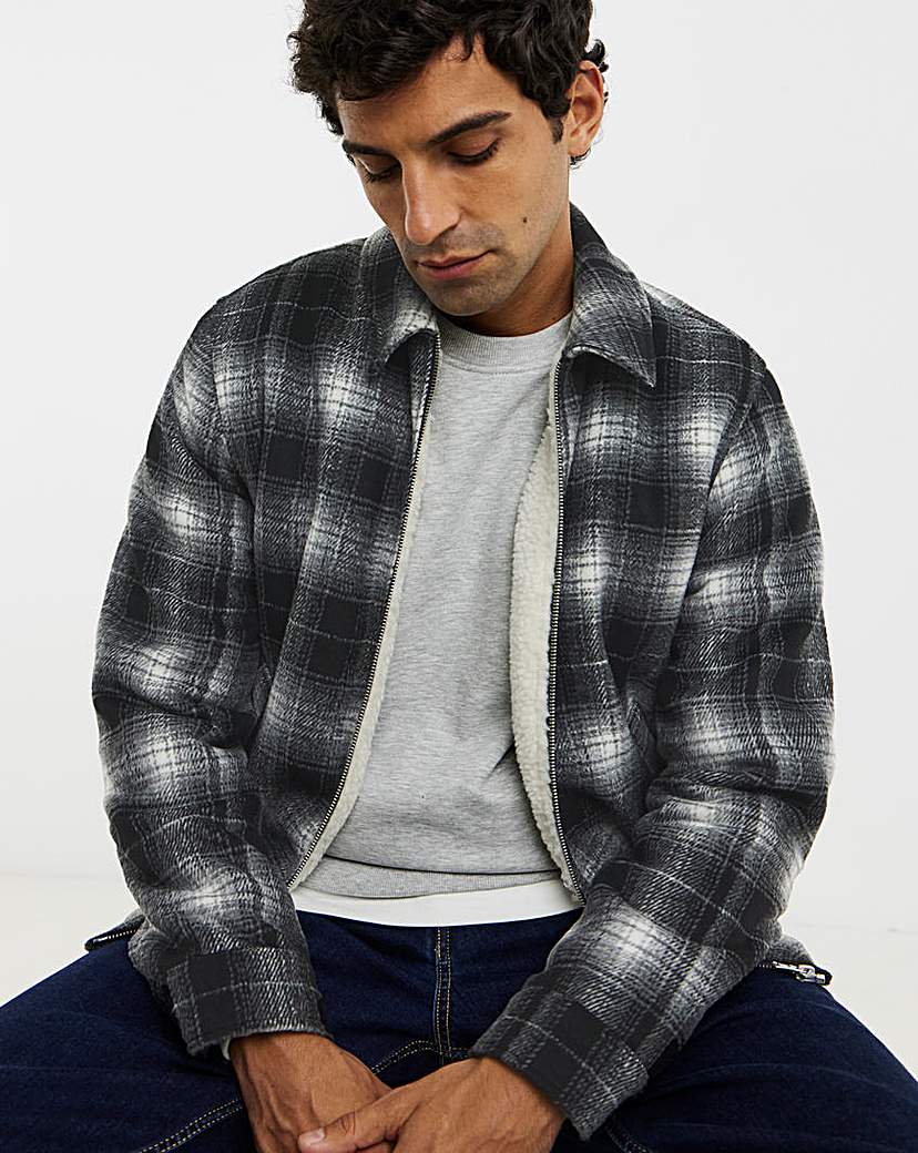 Check Borg Lined Zip Harrington