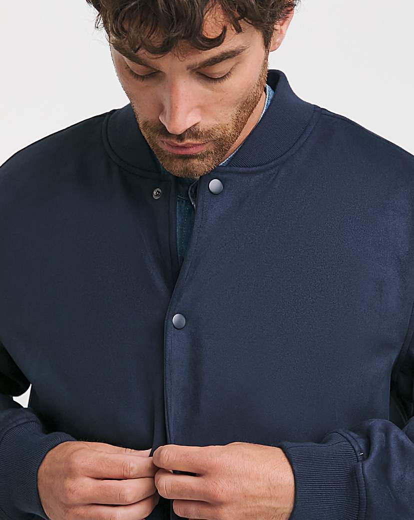 Navy Suede Bomber Jacket - Blue