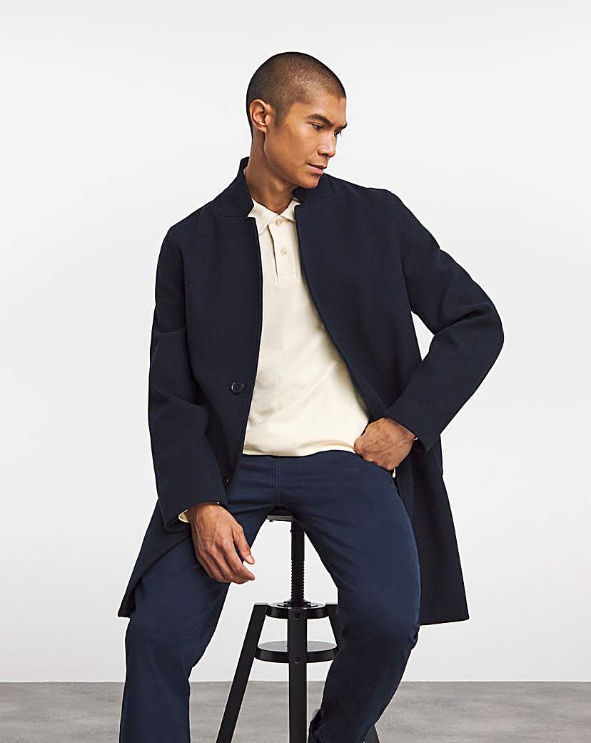 Image of Navy Faux Wool Turn Up Collar Coat