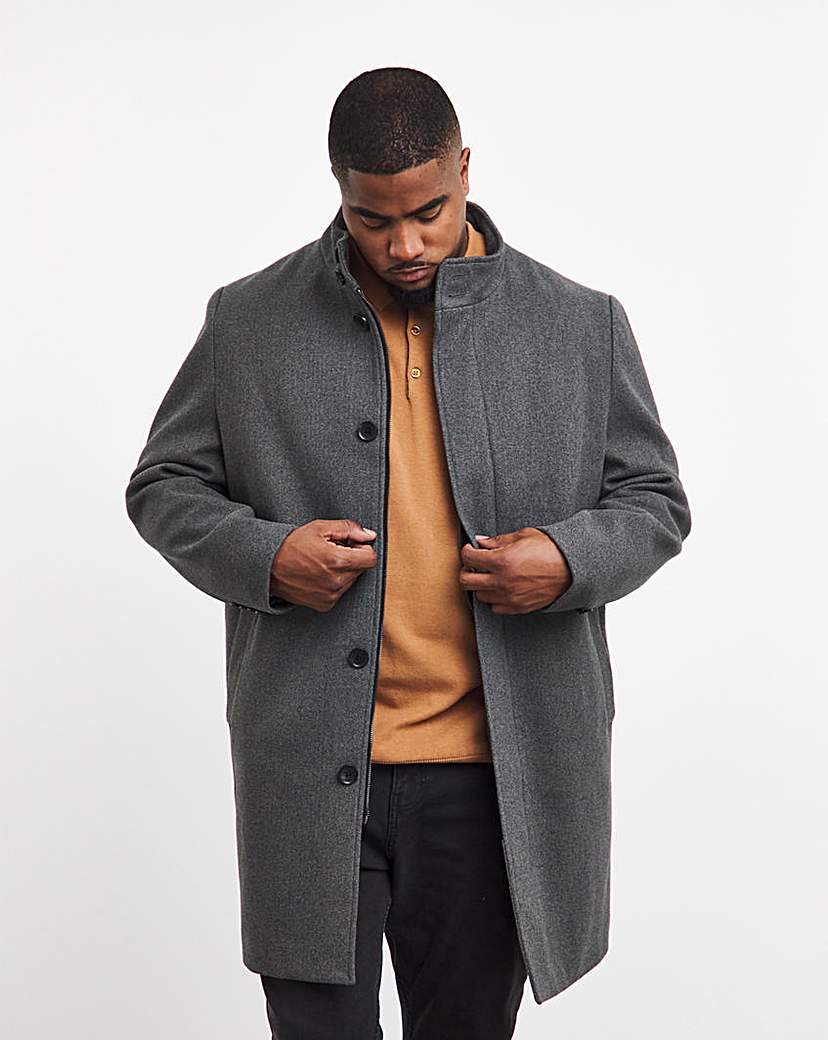 Image of Grey Faux Wool Funnel Neck Coat