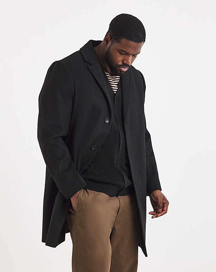 Black Wool Blend Mid Length Overcoat | Jacamo