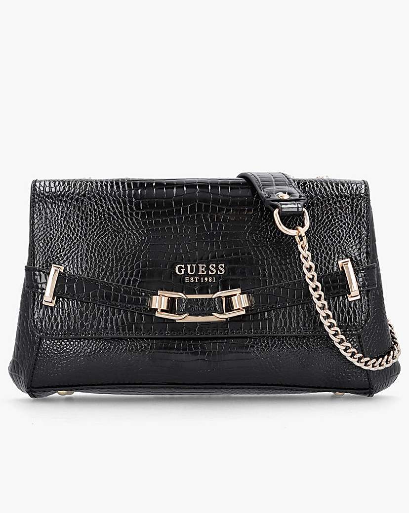 Guess Silvye Black Moc Croc Shoulder Bag