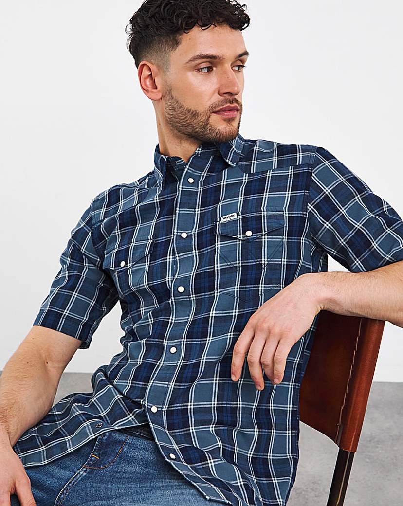 Wrangler Short Sleeve Western Shirt - Light Indigo