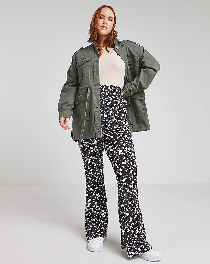 Ditsy Print Jersey Flared Trousers
