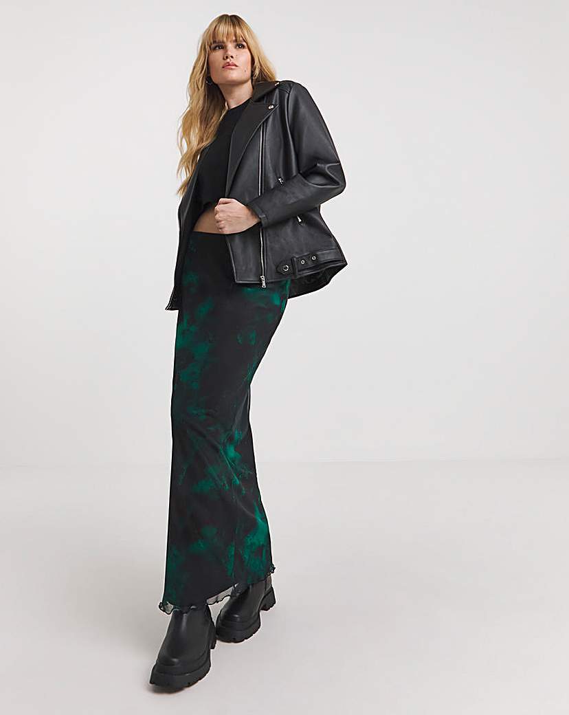Mesh Overlay Tube Maxi Skirt