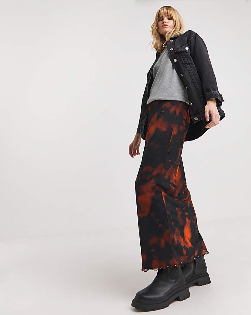Mesh Overlay Tube Maxi Skirt