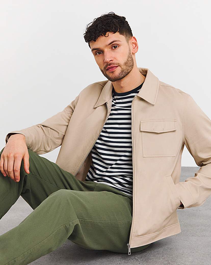 Stone Zip Up Smart Harrington Jacket