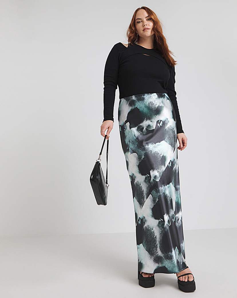 Stretch Satin Maxi Skirt