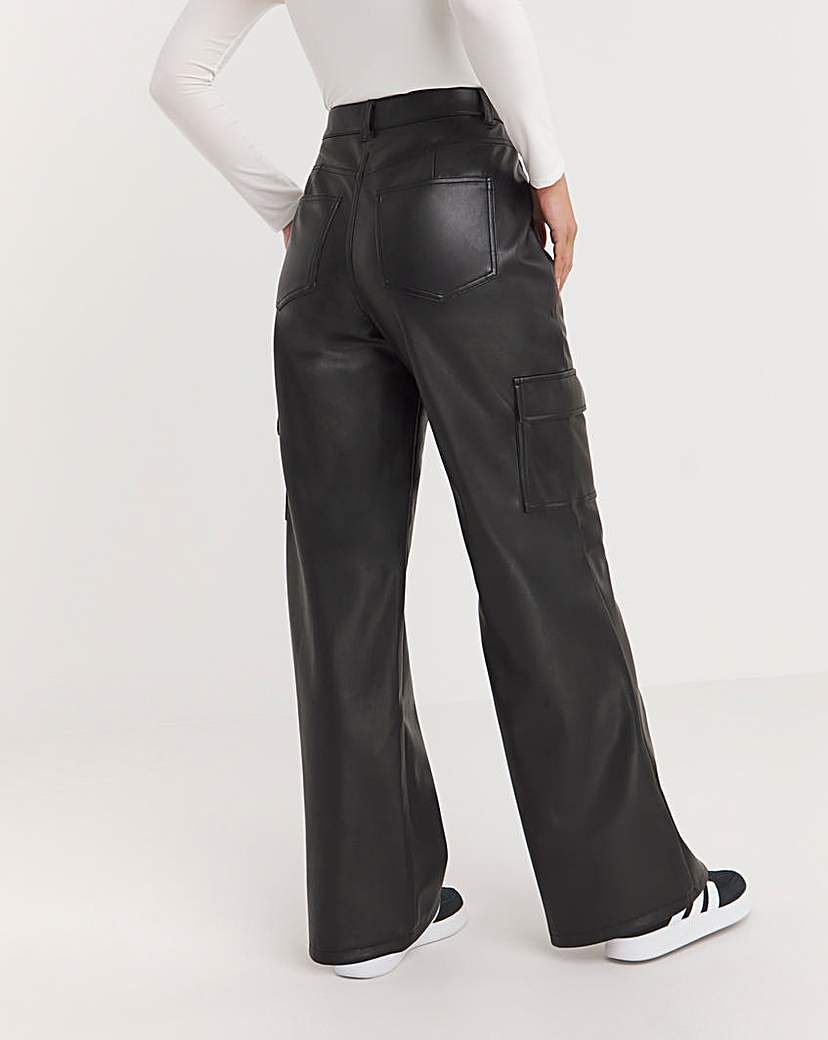 Stretch PU Cargo Wide Leg Trousers